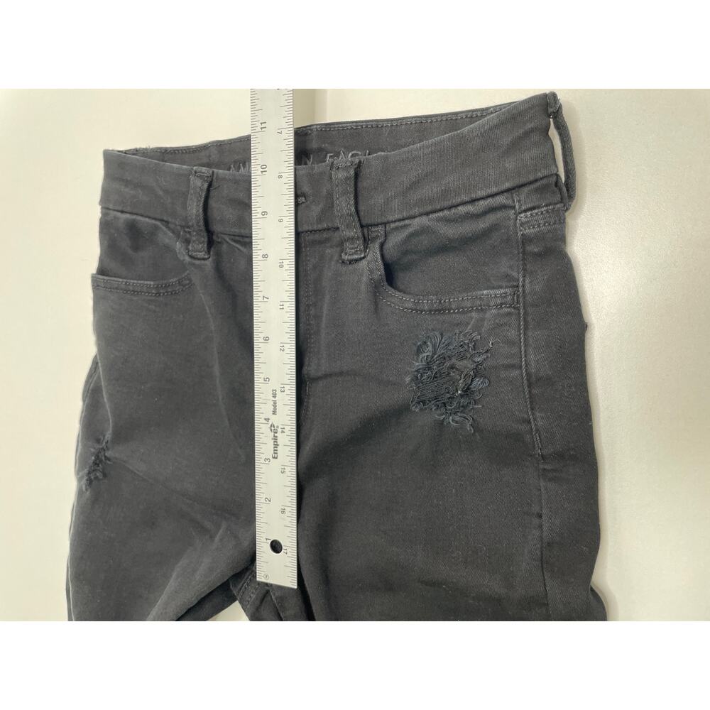 American Eagle Curvy High Rise Distressed Denim Jegging Jeans Black Punk Goth 0 - Picture 9 of 10